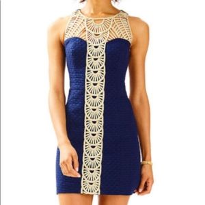 Lilly Pulitzer TANA SHIFT dress navy with gold accent